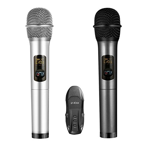Wireless Karaoke Microphone, U-Kiss Bluetooth with Receiver Box Various Frequency Dual Full-Metal for Home KTV Education K18U