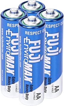 Fuji Enviromax Extra Heavy-Duty Batteries - AA, Carbon Zinc Formulation, Eco-Friendly, Long Lasting, Powerful, No Harmful PVC & Heavy Metals Used, Pack of 4