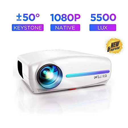 WZATCO S2 Native 1080P Full HD LED Projector, 5500 Lumens 4D Correction Home Cinema (White)