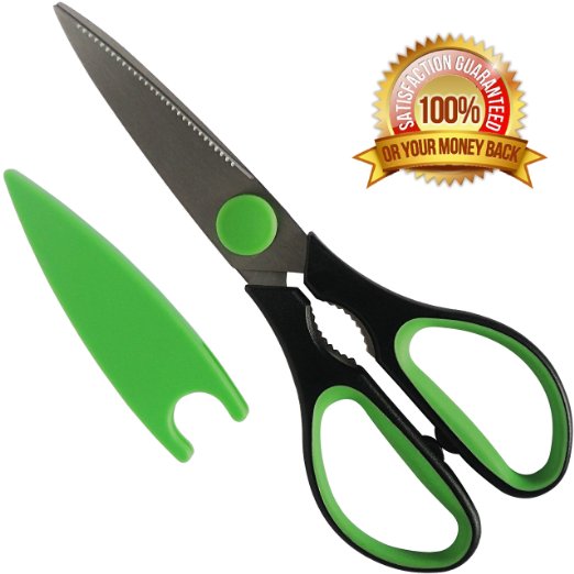 New 3-in-1 Magnetic Kitchen Scissors - Razor Sharp Durable High Quality Multi-Purpose Kitchen Shears with Large Soft Grip Handles and Bonus Magnetic Sheath Cover Plus Lifetime Guarantee