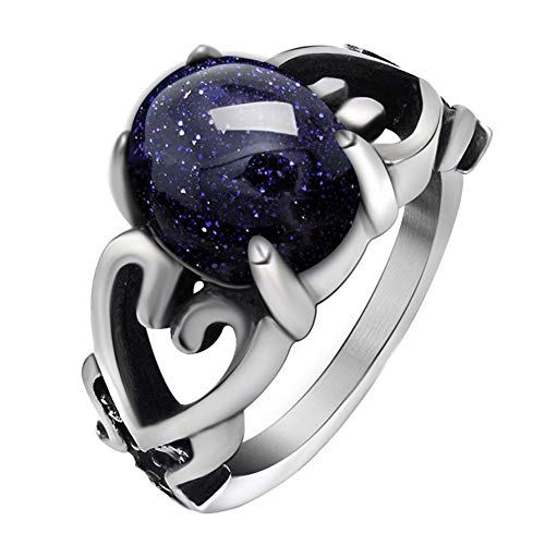 FANSING Womens Rings Celtic, Blueish Galaxy Stone Ring Heart, Zirconia, Stainless Steel, Size 6-11