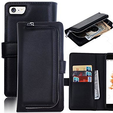 iPhone 6S Plus Zipper Wallet Case,Vandot Multi-function Premium PU Leather Cover Purse Flip Folio Detachable Magnetic Business Style pattern with Card Slots for iPhone 6S Plus/6 Plus 5.5 inch-Black