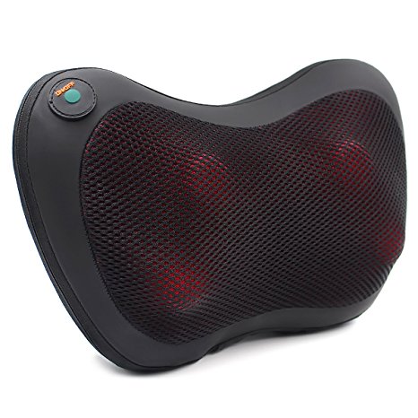 Hippih Back Pillow Massager with 4 Heated Rollers, Shiatsu Neck/Shoulder To Relieve Pain, Portable Deep Kneading for Home, Car, Office(Black) AMQ001