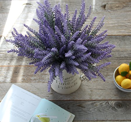 Artificial Lavender Flowers 4 large pieces to make a bountiful flower arrangement nearly natural fake plant to brighten up your home party and wedding decor (4 Pieces)