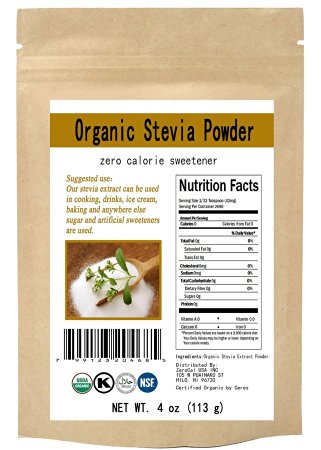 Organic Stevia Powder Natural Sweetener Zero Calorie Sugar Substitute 4oz