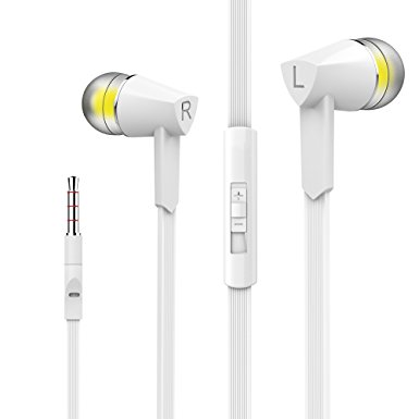 Vomach Stereo Sound Headphones Wired Earphones In-Ear Earphones with Volume Control Earbuds with Mic White