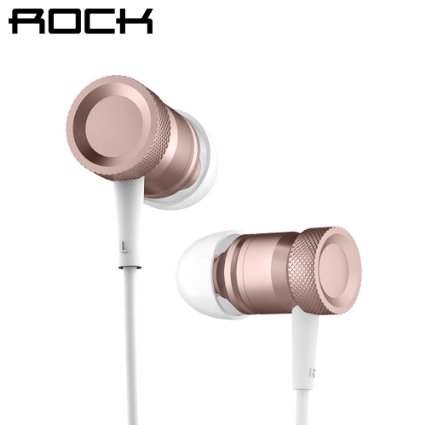Rock Mula Premium Metal Housing Tangle-Free Durable Braided Cable Low Distortion Noise Isolating Heavy Bass Wired Stereo In-Ear Earbuds Headphones Headset WMic Microphone 35mm Jack - Rose Gold