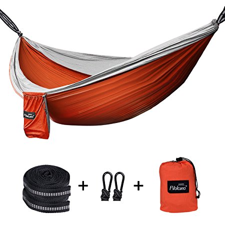 Double Camping Hammock, Fvolcano Premium Outdoor Hammock Ultralight Parachute Nylon w/ Solid Steel Carabiners, Nautical-Grade Rope for Backpacking, Beach, Backyard, Travel, Adventures