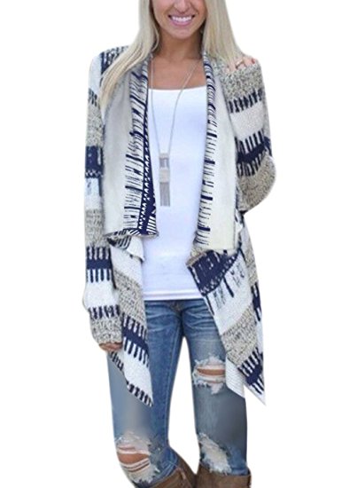 Phoenix Womens Geometric Print Casual Knit Cape Cloak Sweater Cardigan Coat