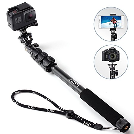 HSU Monopod Selfie Stick for GoPro, Smartphone, Camera - Lightweight Rugged Waterproof Extension Pole 16.14-47.64 Inch. - Tripod Mount