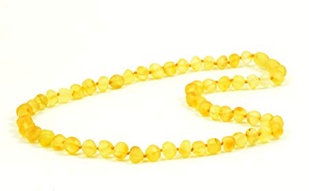 AmberJewelry Baltic Amber Necklace for Adults Made from Unpolished/Authentic Baltic Amber Beads (21.6 inches (55 cm), Lemon)