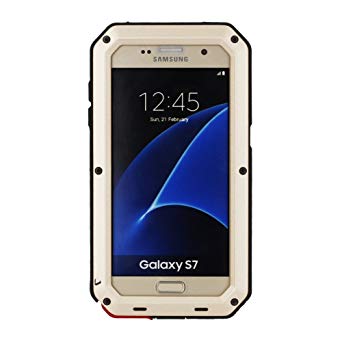 Galaxy S7 Case,Mangix 3C-Aone Gorilla Glass Luxury Aluminum Alloy Protective Metal Extreme Shockproof Military Bumper Finger Scanner Cover Shell Case Skin Protector for Samsung Galaxy S7 (Gold)