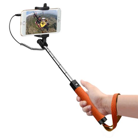 TAIR Battery Free Self Portrait Monopod,Wired Selfie Stick with Built-in Remote Shutter