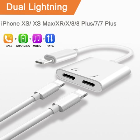 2-in-1 Lightning Splitter Adapter for iPhone XS/ XS Max/XR/X/8/8 Plus/7/7 Plus. Compatible IOS 10 or Later, Double lightning ports for dual Lightning Headphone Audio & Charge Adapter