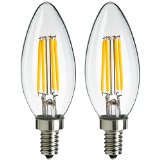 Sunlite CTCLEDAQ4WE12DIMCL27K 4W 120V LED Filament Antique Style Chandelier with Candelabra Base and 2700K 350 Lumen Dimmable Light Bulb 2-Pack Warm White