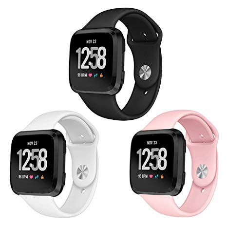 Kmasic Sport Band Compatible Fitbit Versa 3 Pack, Soft Silicone Strap Replacement Wristband Compatible Fitbit Versa Smart Fitness Watch, Large Small