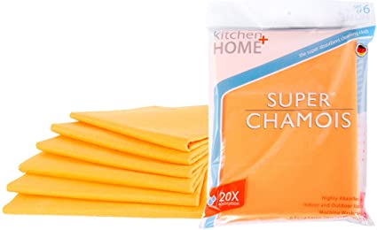 Super Chamois - Extra Large 20" X 27" Super Absorbent Cleaning Cloth - 6 Pack Orange Shammy - Holds 10x It's Weight In Liquid