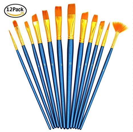 Paint Brush Set Acrylic NIANPU 12 Pieces Professional Paint Brushes Artist for Watercolor Oil Acrylic Painting, Blue