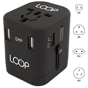 LOOP Travel Smart 4, Worldwide Travel Adapter Charger [US UK EU AU/CN] w/ 4 USB Charging Ports [4500mAh] Universal AC Socket - Safety Fused (Black)