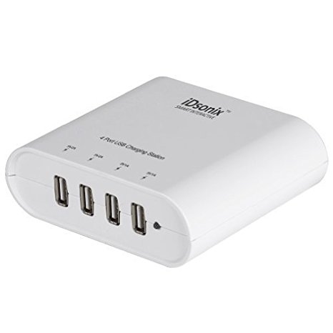 iDsonix 4 Port USB Charging Station Multiple USB Charger with 2 Ports 2A Super Speed   2 Ports Normal 1A(White)