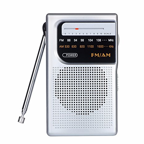 AM / FM Portable Pocket Radio - Best reception and Longest Lasting. AM FM Compact Radio Player (Analog ) Operated by 2 AA Battery, Mono Headphone Socket, Perfect Father Gift by Vondior (Silver)