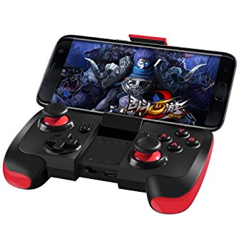 Antimi Wireless Bluetooth Game Controller with Clip for Android/Tablet/TV Box/Samsung Gear VR/Emulator(Black & Red)
