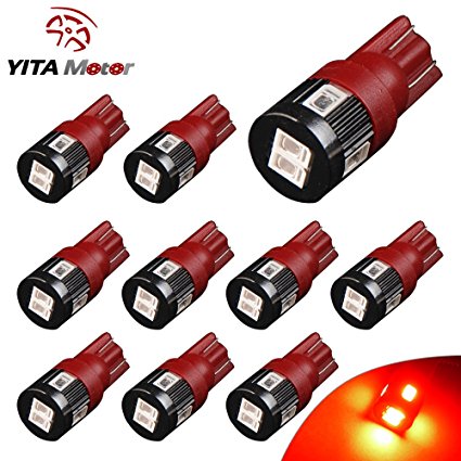 YITAMOTOR 10 x Latest 5630 T10 6-SMD Car Side Wedge Red LED Light bulbs W5W 2825 194 168