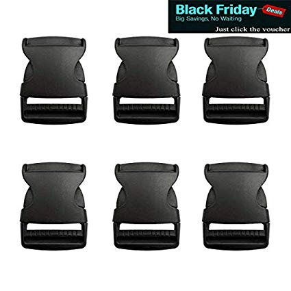 Plastic Buckles 1 1/2 Inch (Pack of 6)- Quick Side Release Buckle Clips for Luggage Straps, Pet Collar, Backpack Repairing - One Adjustable End, Black, by Beaulegan
