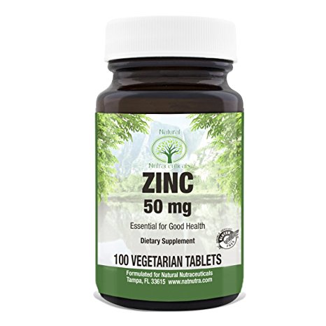 Natural Nutra Zinc Gluconate Supplement, 50 mg, 100 Vegan Tablets