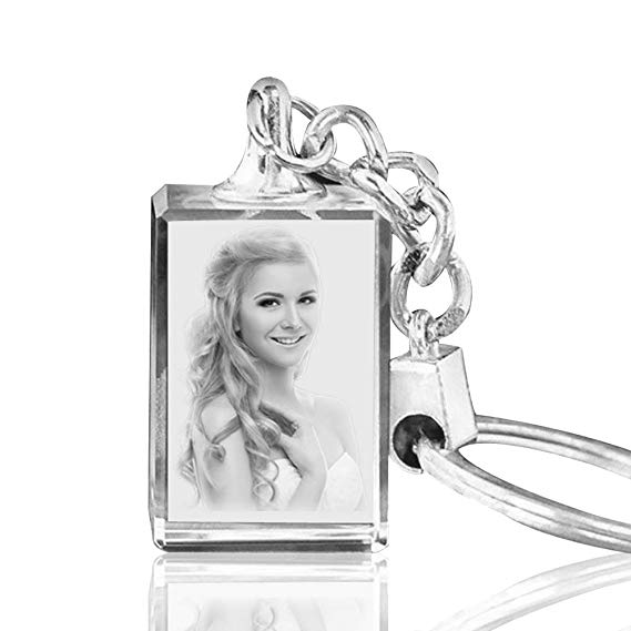 Qianruna Personalized Custom Laser Engraved Etched Crystal Glass Keychain Key Rings for Gifts (Rectangle-Without Light)