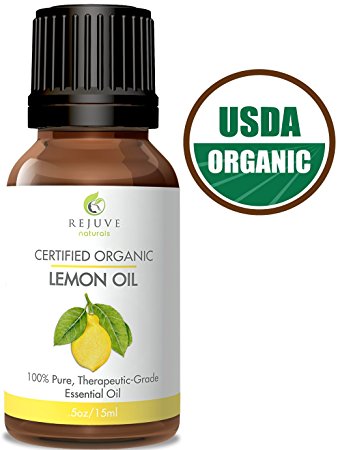 Lemon Essential Oil, USDA Certified Organic by RejuveNaturals, 15 ml ~ 100% Pure, Cold Pressed, Food Grade ~ For Skin, Cleaning, or Aromatherapy Diffuser