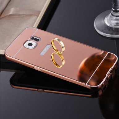 Galaxy S7 CaseI-Fashion Aluminum Metal Mirror Modern Luxury Case For Samsung Galaxy S7 - Phone Protector Scratches Bumps Drops Smooth Elegant Case For Galaxy S7 Mirror Rose gold