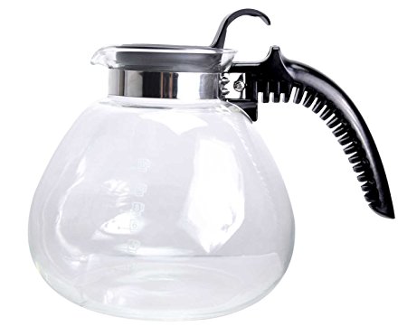 Euro-Ware 12-Cup Glass Whistling Tea/Hot Water Kettle with Air Cooled Handle, 80 oz, Clear