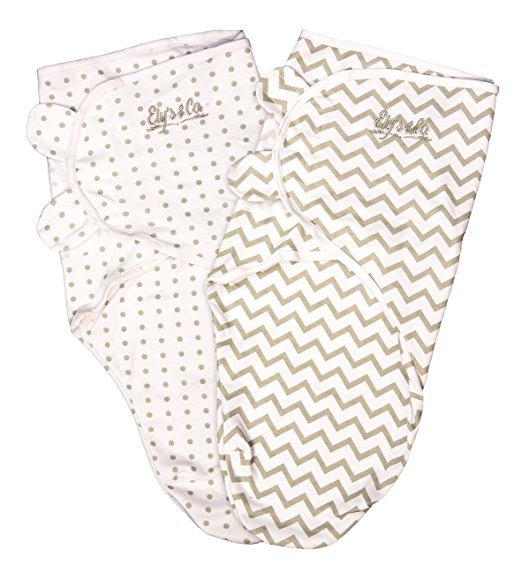 Ely's & Co Swaddle Blanket Adjustable Infant Baby Wrap Set 2 Pack (0-3 Months, Grey Chevron and Polka Dots)