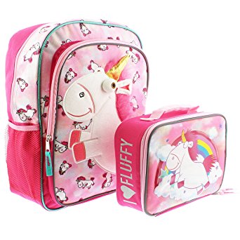 Despicable Me Fluffy Unicorn 16 inch Backpack and Lunch Box Set