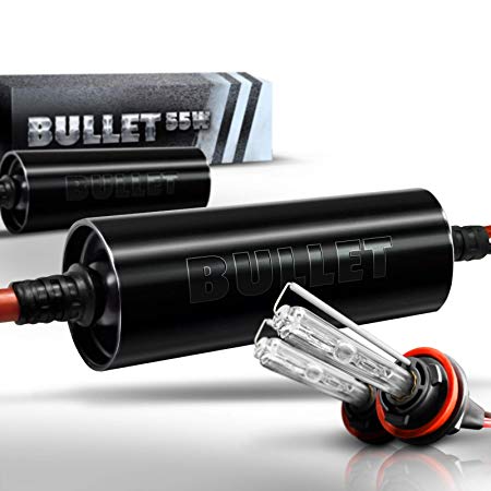 OPT7 Bullet Choice H11 H8 H9 55W Light Bulb with Digital Bullet Ballast Lights - 3x Brighter - 4x Longer Life - All Bulb Sizes Kit Colors - [HID 8000K Lightning Xenon White]