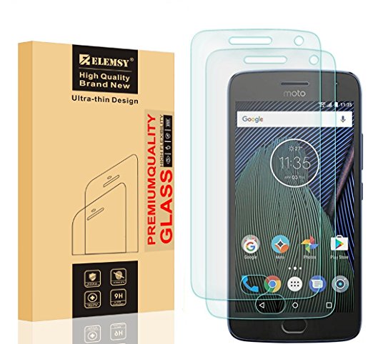 Moto G5 Plus Screen Protector, [2-Pack] ELEMSY Tempered Glass Screen Protector For Moto G5 Plus.[Anti-Scratch][Anti-Fingerprint][Bubble Free]