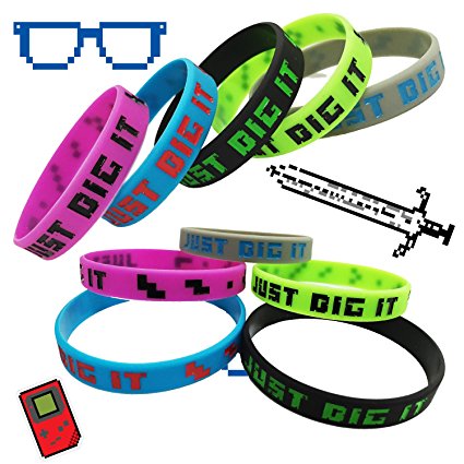 Pixelated Party Miner Silicone Wristband 8-Bit Bracelets 15-Pack