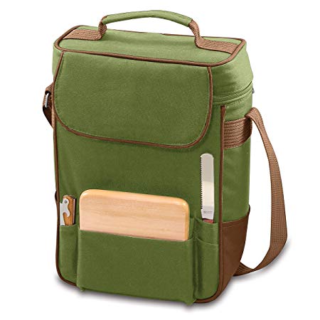Picnic Time Duet Insulated Wine and Cheese Tote, Olive/Pine Green