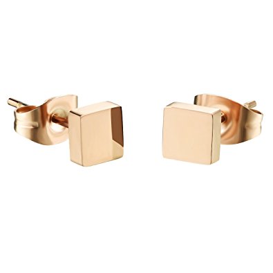 D.B.MOOD Square Stud Earrings Rose Gold Plated Stainless Steel Earring for Women