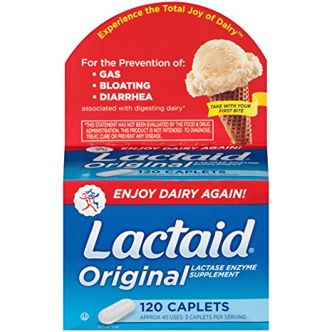 Lactaid Caplets, Lactase Enzyme Supplement, 120-Count Box