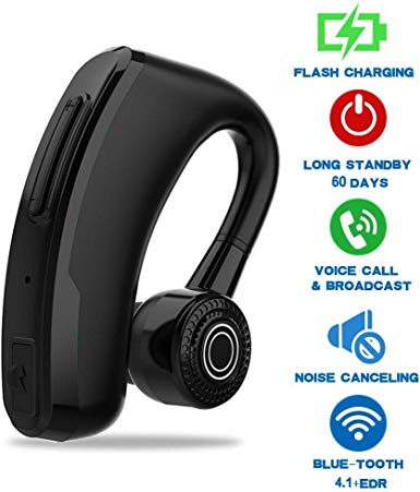 Goglor Bluetooth Earbud Earpieces,Upgrade V10 Wireless V4.1 Earphones,Noise Canceling/Hands-Free/Stereo Voice Headphone Ear-Plug for iPhone Android-60 Day Standby Headset W/Mic Charging Box (Black)