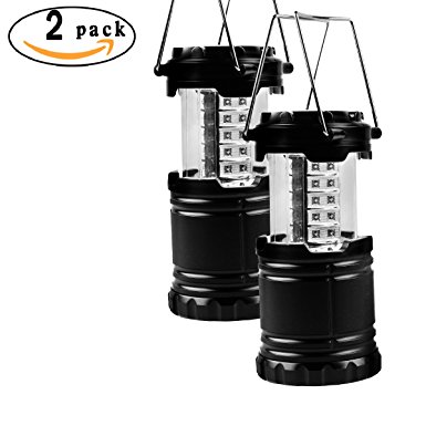 2 Packs Hippih Portable Collapsible Multifunctional Outdoor Emergency LED Camping Lantern with 6 AA batteries, Black