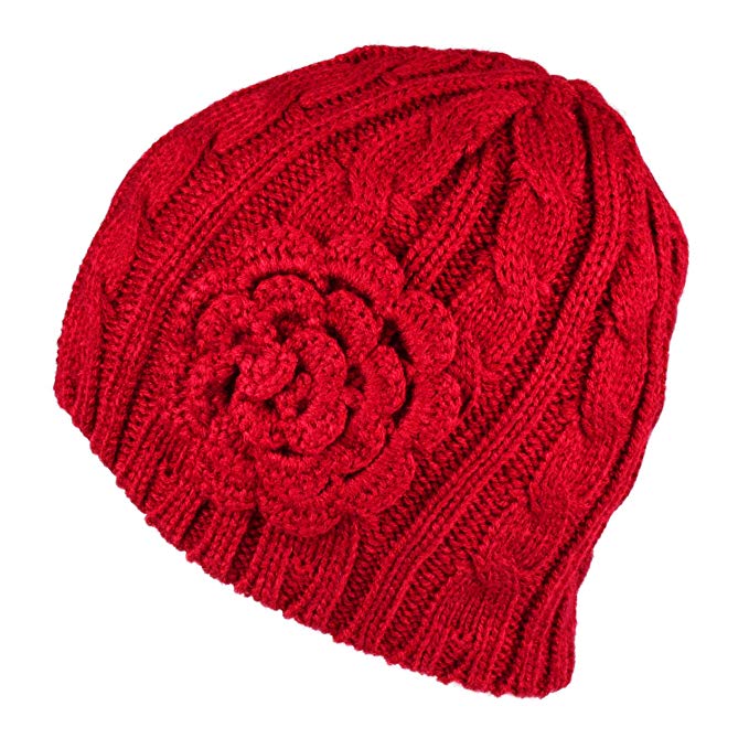 C.C Women's Knitted Beanie with Chunky Flower Accent (HAT-31)