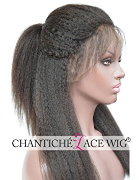 Chantiche® Natural Looking Italian Yaki Glueless Full Lace Wigs with Baby Hair for Black Women Best Brazilian Remy Human Hair Wig Light Brown Lace 130 Density 12 Inches #1