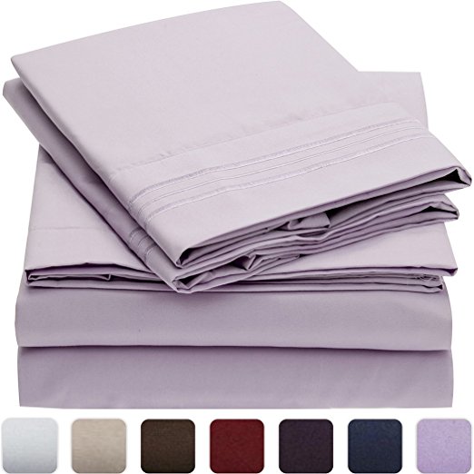 Mellanni Bed Sheet Set - HIGHEST QUALITY Brushed Microfiber 1800 Bedding - Wrinkle, Fade, Stain Resistant - Hypoallergenic - 3 Piece (Twin, Lavender)