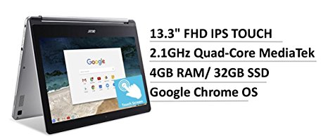 2017 Flagship Acer R13 13.3" 2-in-1 Full HD IPS Convertible Touchscreen Chromebook, MediaTek Quad-core 2.10GHz, 4GB RAM, 32GB SSD, PowerVR GX6250, 802.11ac, HDMI, Chrome OS(Certified Refurbished)