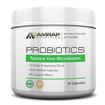 AMRAP Nutrition - Probiotics - 12 Strain Probiotic Blend for Men - Women - Time Release Formula for Maximum Potency - Improves Digestion and Immune System