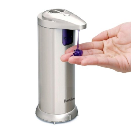 Homder Premium Automatic Touchless Soap Dispenser for Bathroom & Kitchen Countertops. Fingerprint Resistant Brushed Stainless Steel ,Hand Sanitiser compatible - (2016 NEW Waterproof Base)