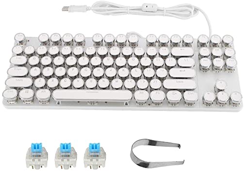 Diyeeni Electroplating Keyboard kit,White Punk Mechanical Keyboard Set with The Vintage Round hat,Luminous Character Key Cap,Metal Surface, Long Service Life,Computer Keyboard Accessory